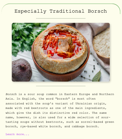 Image web-site about Ukrainian cuisine